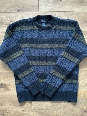 Vintage Bass Crewneck Sweater Blue Green Textured Knit XL